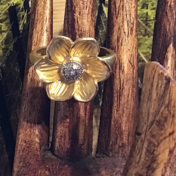 NWT Lia Sophia Violet Ring, cut crystal with etched details on petals, size 9